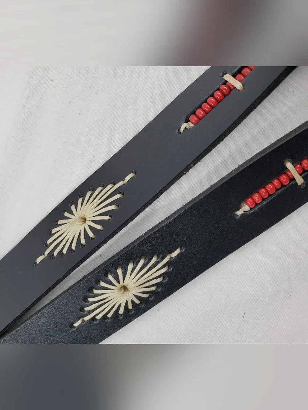 Wrangler Women's Black Leather Belt with Cream Sunburst Inlays and Red Beadwork